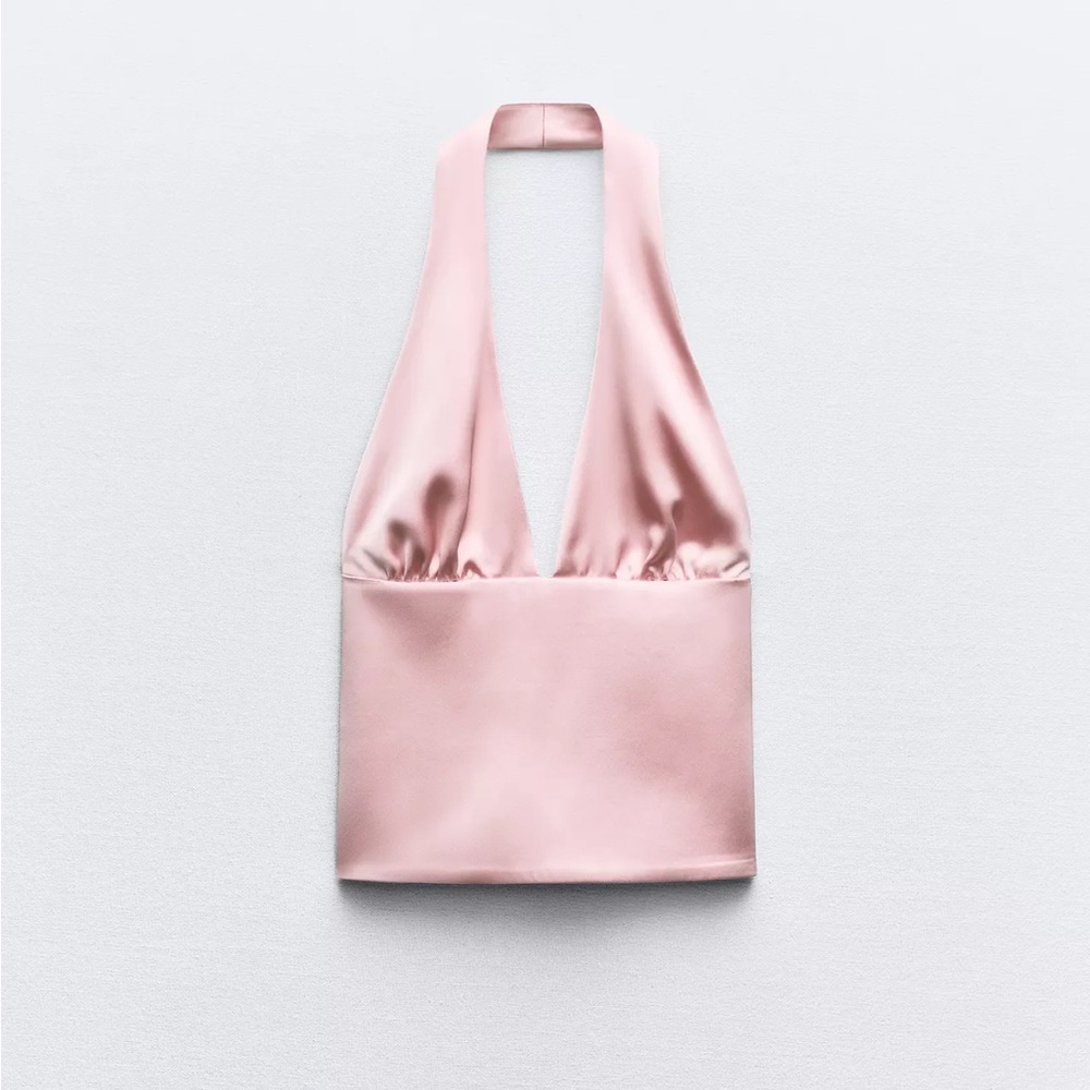 NEW ZARA Sleek Pink Satin Halter Top with original tags